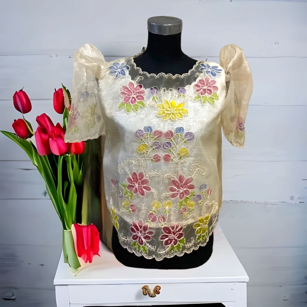 BEIGE LADIES KIMONA FILIPINIANA BULLION BLOUSE